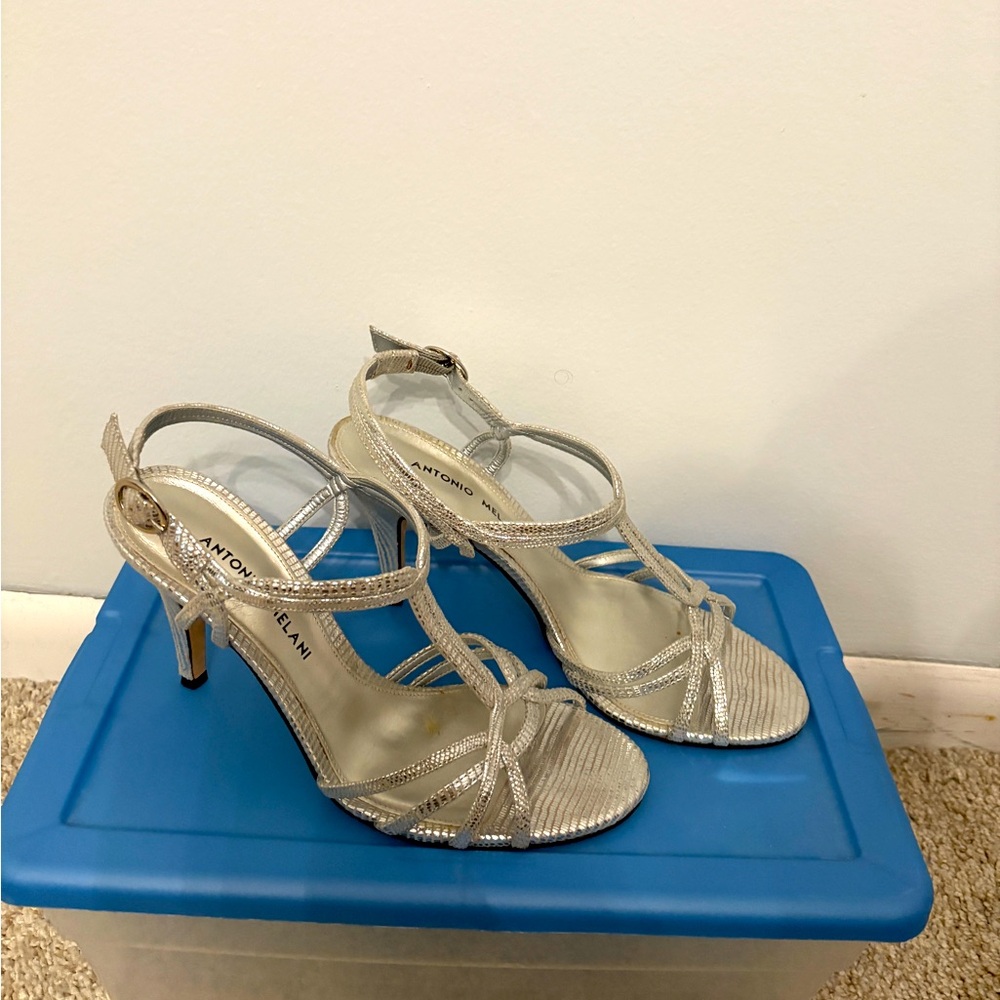 Antonio Melani silver strappy slingbacks